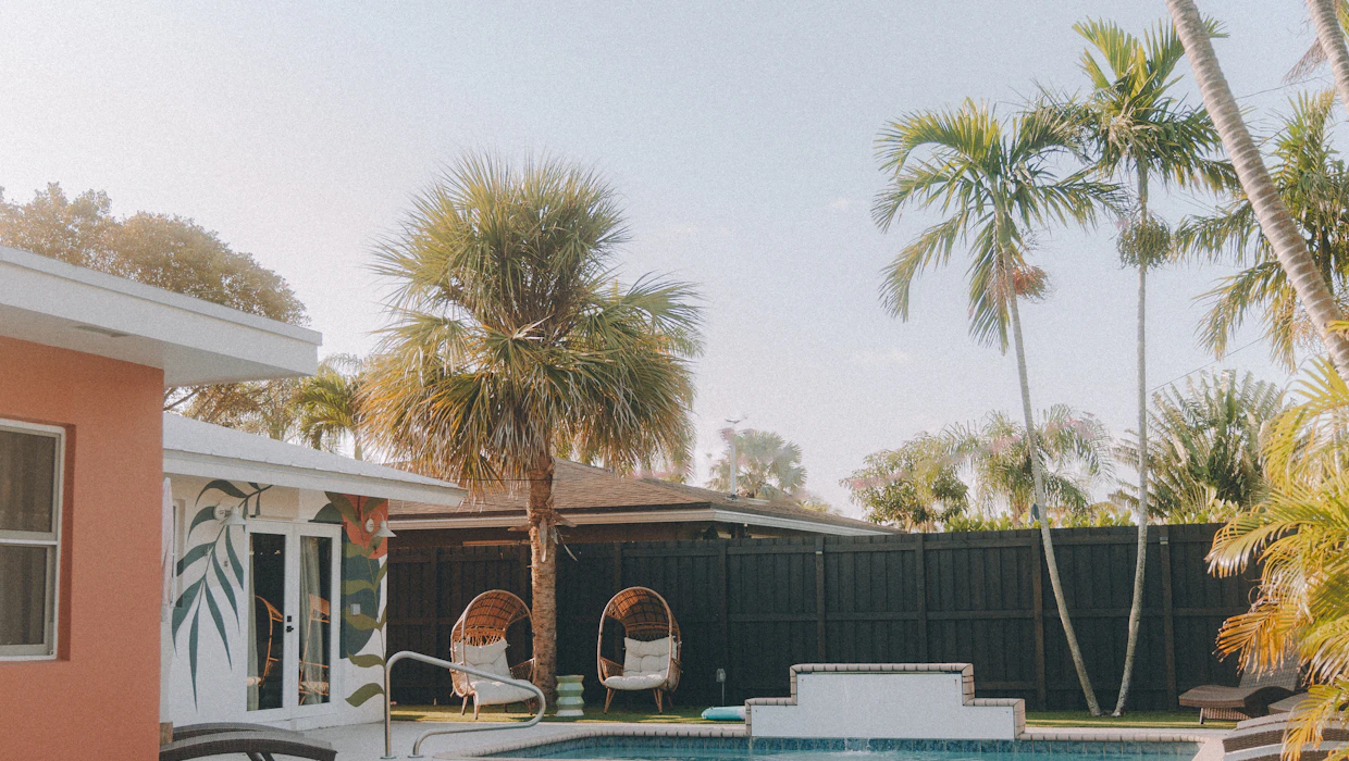 Screened pool cage on a Palm Bay home in full sun